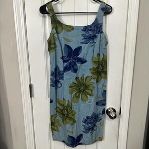 Blue tropical floral midi dress size medium.